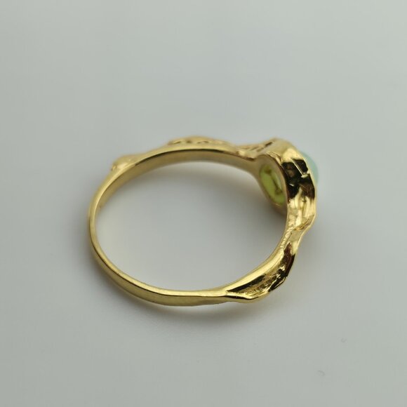 925 Sterling Silver Natural Chrysoprase Ring Size 6.5 Gold Tone Ornate Cabochon - Picture 9 of 11